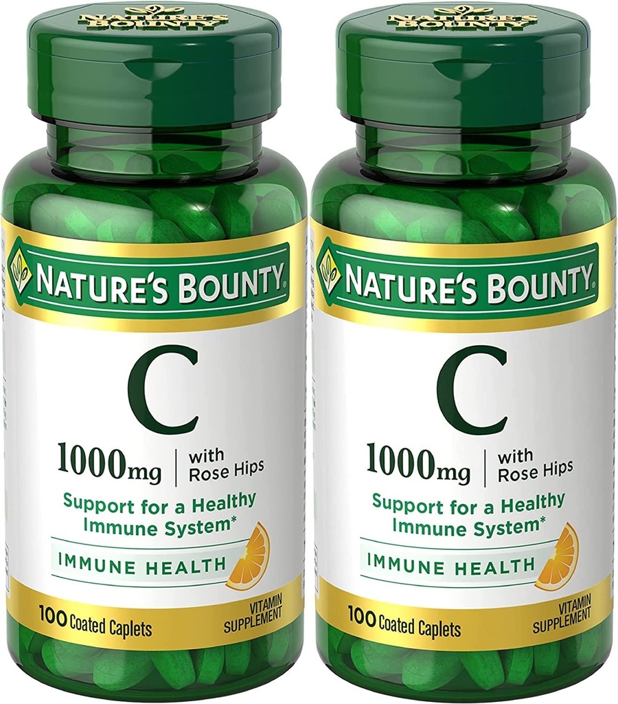 Narava Bounty Vitamin C + Rose Hips, Imunska podpora, 1000mg, Obloženi Caplets, 100 Ct - pakiranje po 2