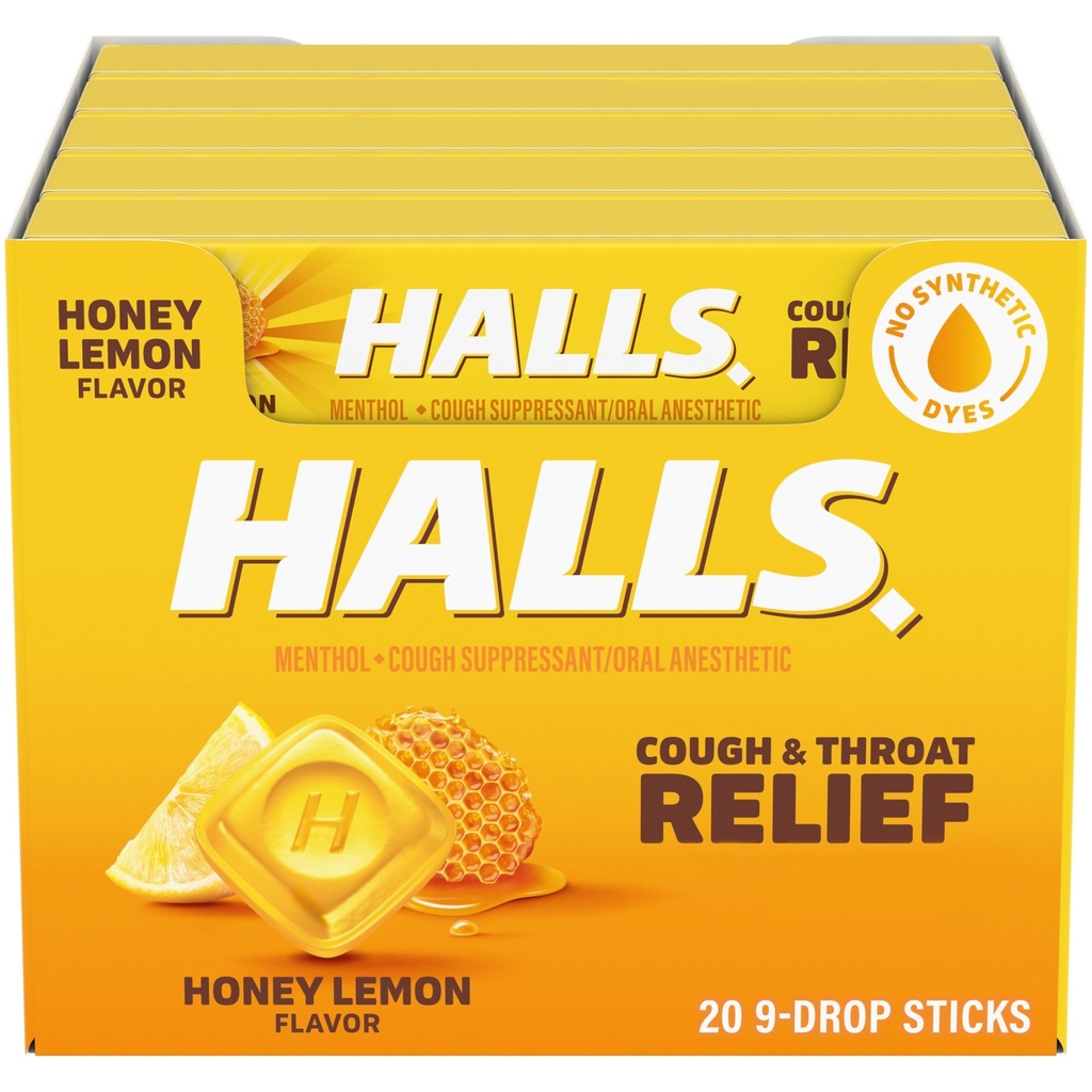 HALS kašelj in grlo Relief medeno limonino kašelj kapljice, 20 palice od 9 (180 skupne kapljice)