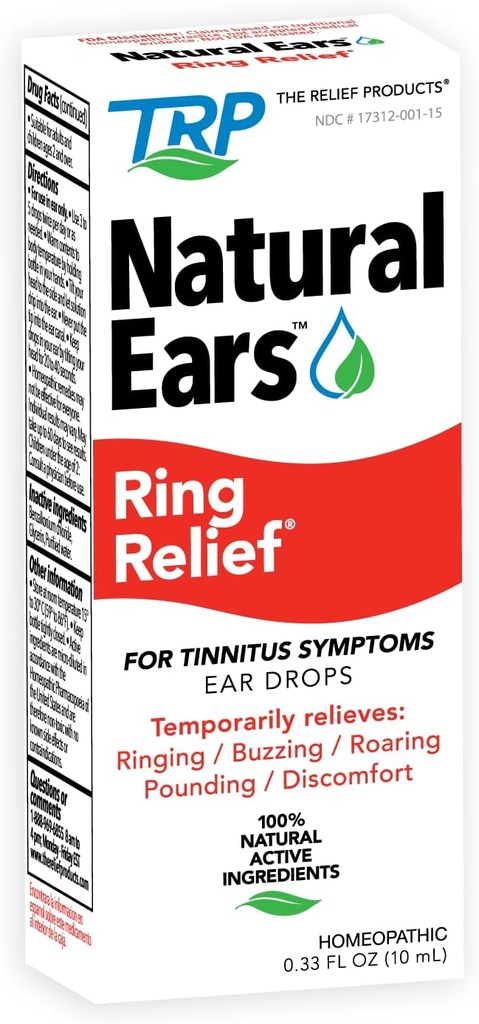 Relief izdelki Ring Relief uho kapljice Formula - 100% naravne aktivne sestavine Tinitus Relief za zvonjenje ušesa - 0.33 Fl. Oz.