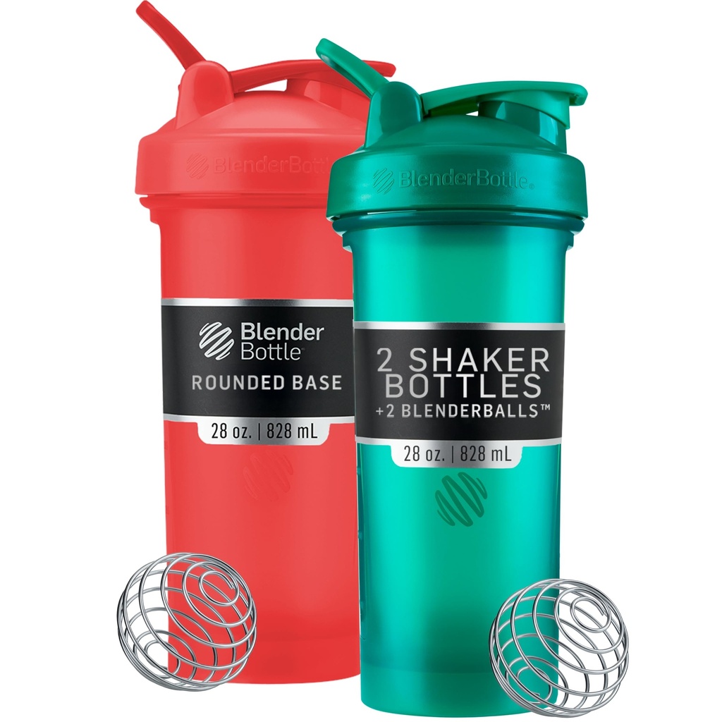 BlenderBottle Classic V2 Shaker steklenička kot nalašč za beljakovinske Shake in Pre Workout, 28-ounce (2 pakiranje), rdeča, zelena