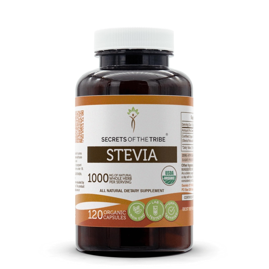 Stevia 120 kapsul, 1000 mg, USDA Organic Stevia (Stevia Rebaudiana), posušen list (120 kapsul)