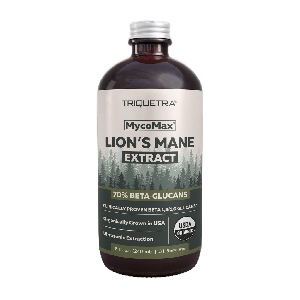 MycoMax Lions Mane Extract - 70% Beta Glucans, Max Potency Organic Lions Mane Supplement, US Grown + Ultrasonic Extraction - 500 mg na serviranje - Duševna jasnost, Fokus in spomin - 8 oz.