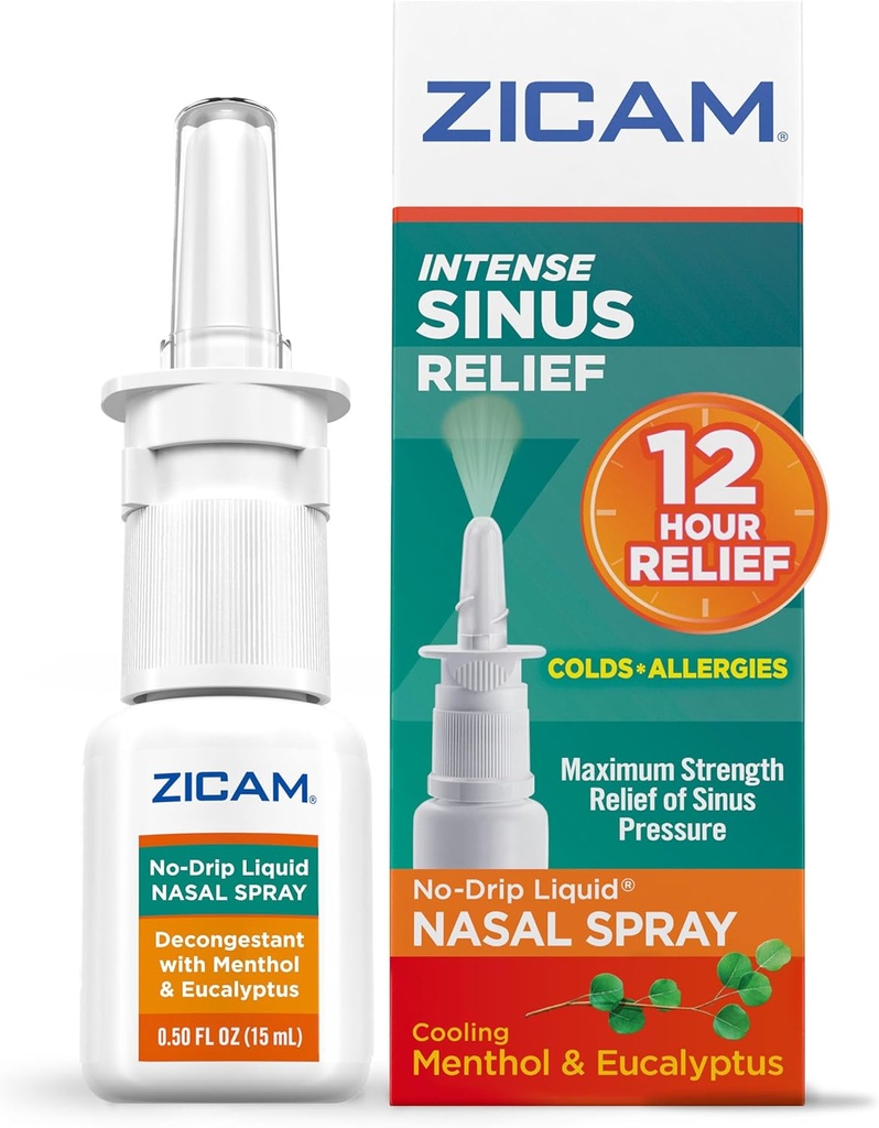 Zicam Intense Sinus Relief No-Drip tekoči nos Spray s hlajenjem Mentol & Eucalyptus, 0.5 Ounce (paket po 1)