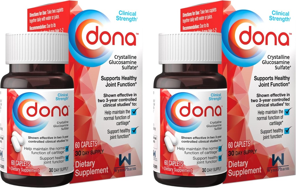 Dona Crystalline Glucosamine Sulfate, 750 Mg, Skupni dodatek tablete za koleno Comfort & Skupni zdravstveni podpora, 750 Mg, 60 Število (2 paket).