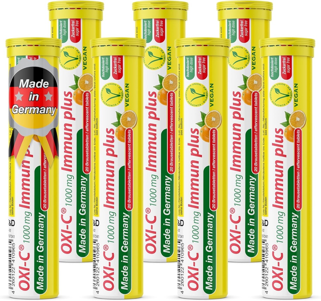 T&D Oxi C 1000 mg Vitamin C - 140 Veganska pijača šumeče tablete - Orange Flavor - Izdelano v Nemčiji