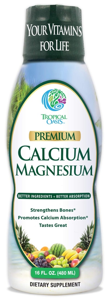 Tropska oaza Tekoči kalcij & magnezij - Naravna formula w/ podpora za močne kosti - Tekoči vitamini m/ kalcij, - 16oz, 32 Serv.
