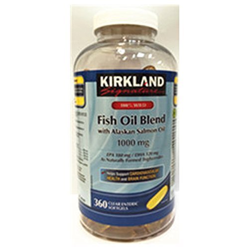Kirkland Podpis 100% mešanica divjega ribjega olja z divjim aljaškim lososovim oljem 180 EPA 120 DHA 1000mg - 360 Enteric Softgels