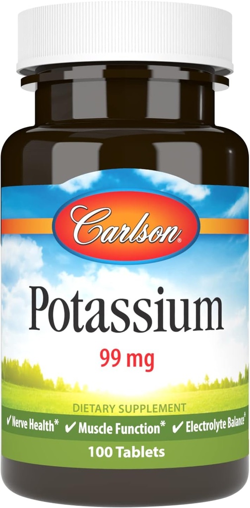 Carlson - kalij, 99 mg, spodbuja živčno zdravje in delovanje mišic, 100 tablet