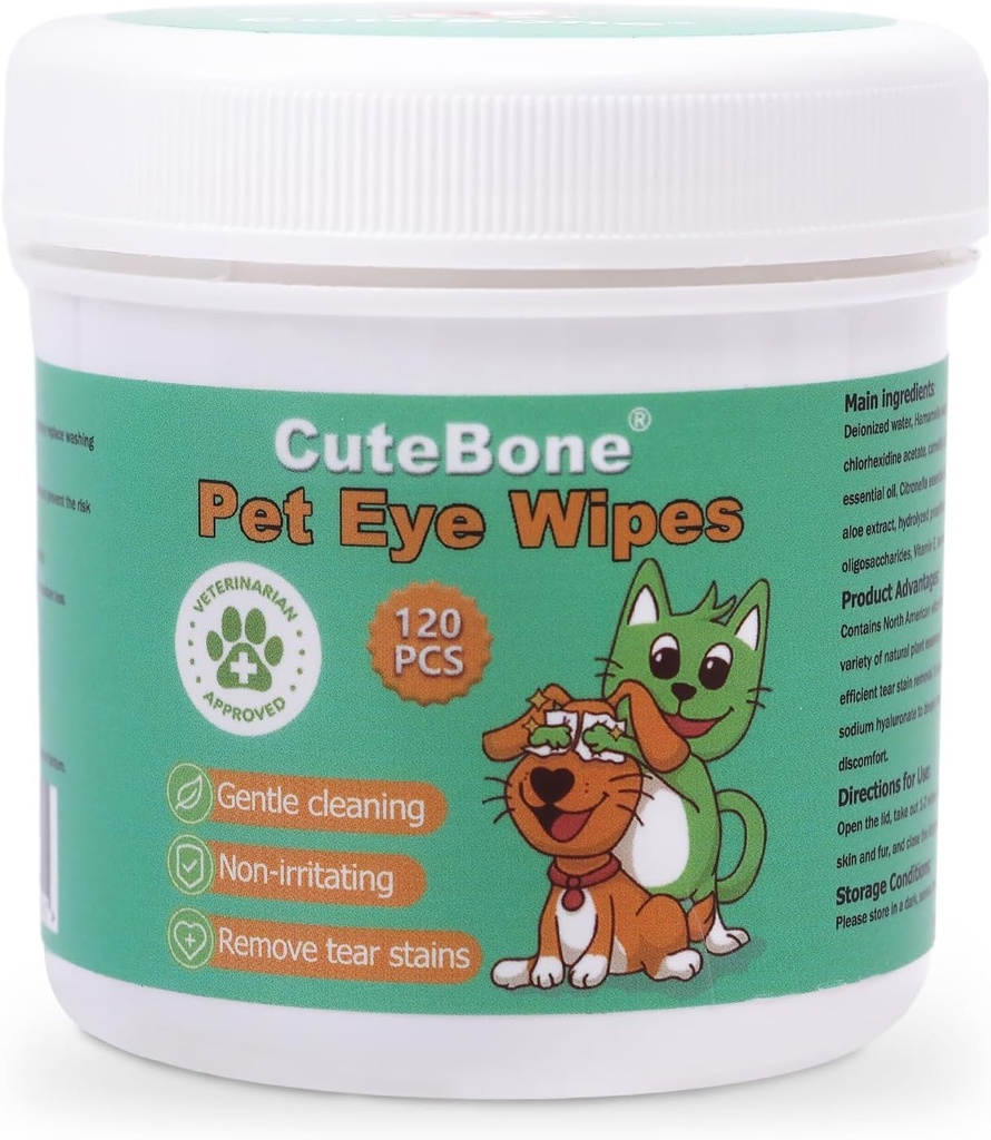CuteBone Pet oči obriši 120 Štetje - Nežno in pomirjujoče oči čiščenje obriši za pse in mačke, odstrani umazanijo, Tear Stains, in debris, Preprečuje okužbe oči, naravne sestavine, varna in enostavna za uporabo