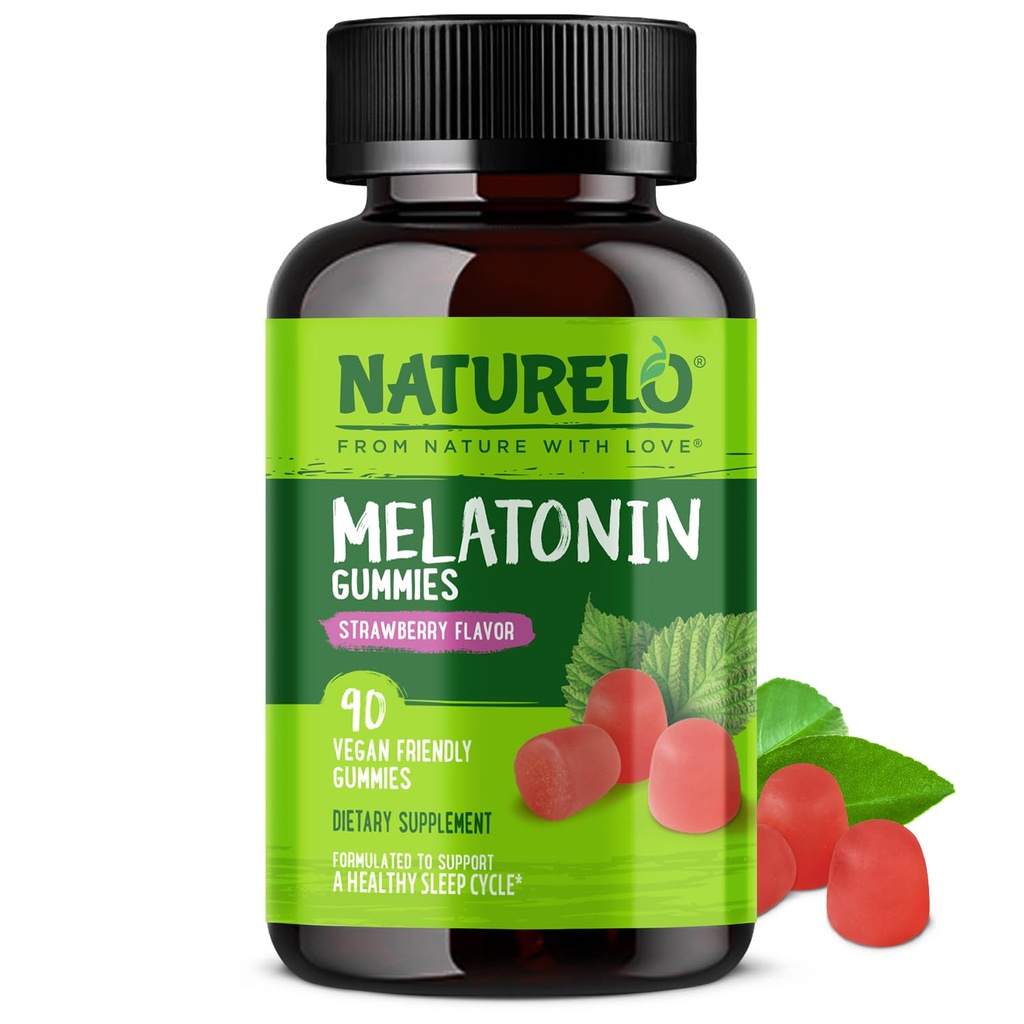 NATURELO Melatonin Gumies – Ne-GMO, Gluten-free, Soy Free - Jagodna aroma - Nežen spanec dodatek - 90 vegetarijanskih Gumies