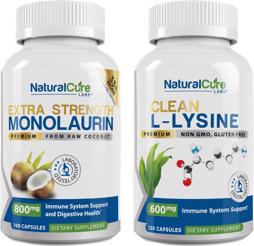 Naravno zdravilo Labs paket: ekstra moč Monolaurin 800mg + čisto L-lizin 600mg