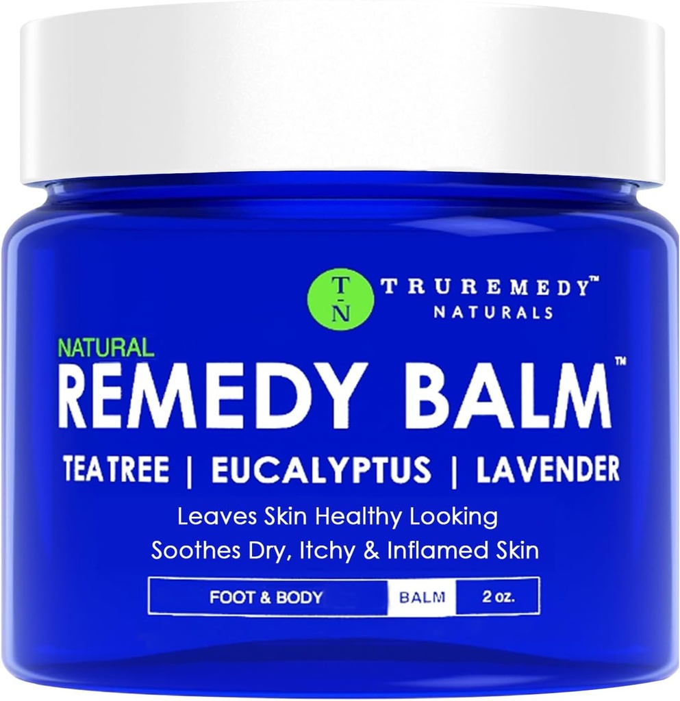 Truremedy Naturals Remedy Balm s čajno olje, 2 oz - Pomirjujoče vlažilec za groba področja - Hranilna noga in telo Balm s čajno drevo, sivke in Evkaliptus