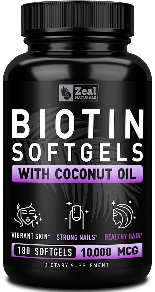 Zeal Biotin 10000mcg z organskim kokosovim oljem Softgels 