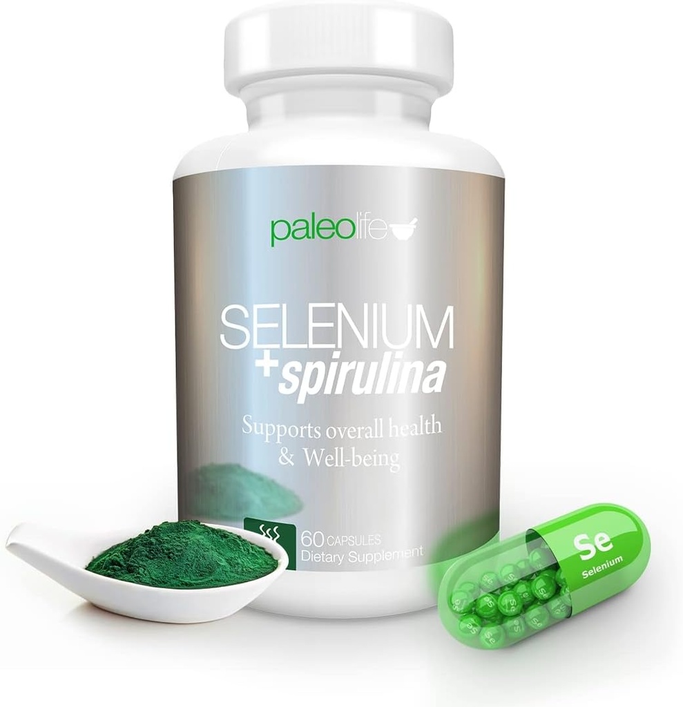 Povečajte koncentracijo, spomin in energijo s Premium Selen + Spirulina - Premium Antioksidant dodatek za delovanje možganov - 60 dnevna dobava (60 kapsul) - (1-Pack)