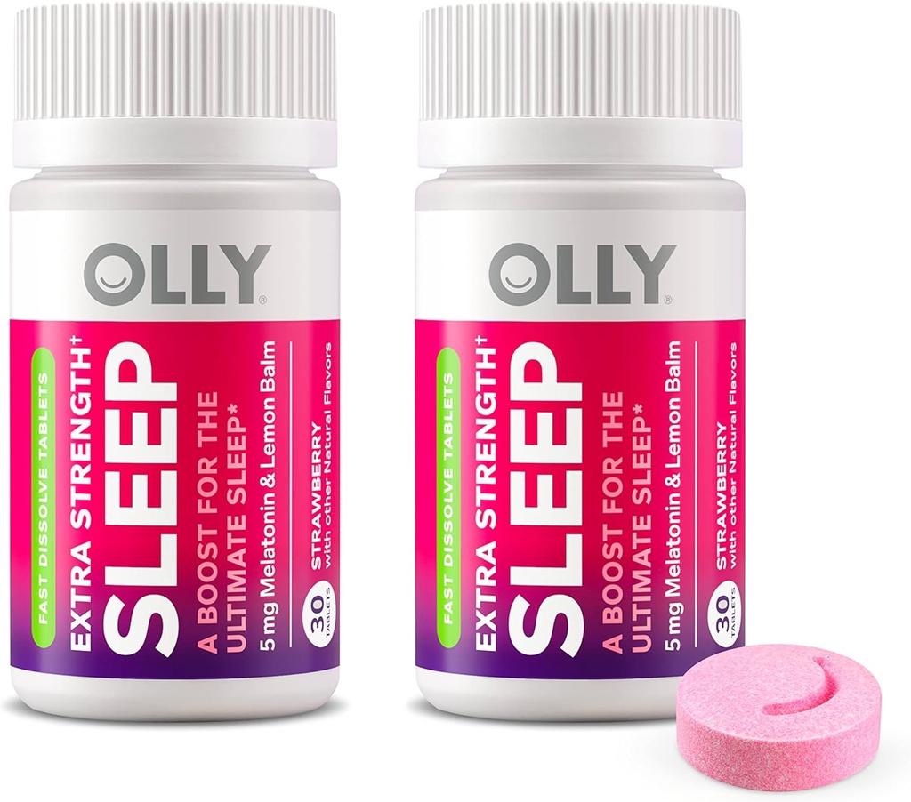 OLY ekstra moč spanja hitro raztopi tablete, 5mg melatonin, Vegan, jagode - 60ct