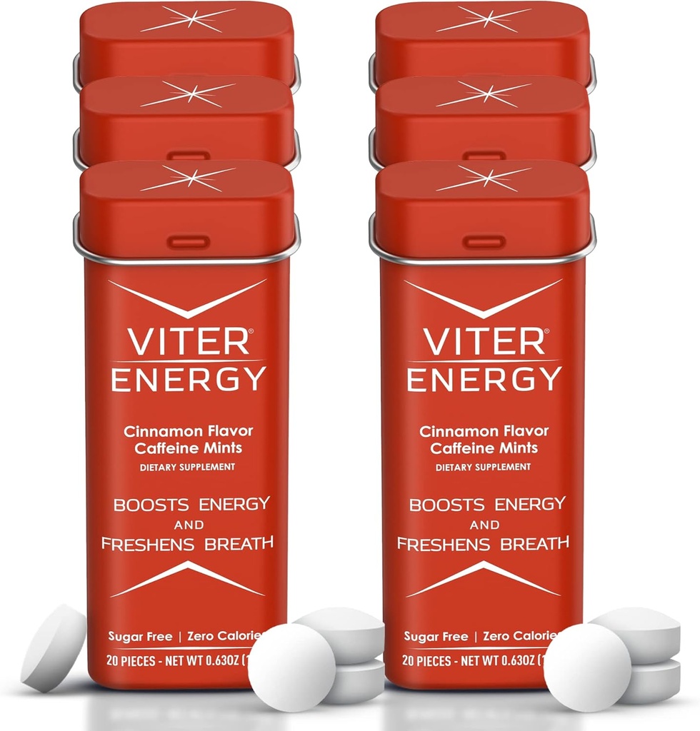 Energijske kofeinske mete (120 kosov) - 40mg kofeina, brez sladkorja, Vegan, B Vitamini kompleks, energijske dopolnilne tablete kofeina (Cinamon, 6 Pack)
