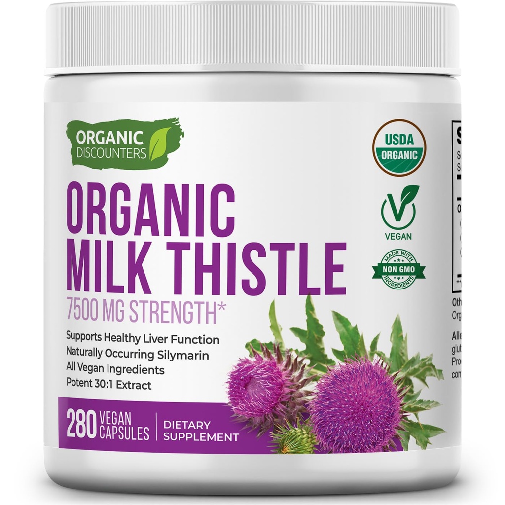 USDA Ekološka Milk Thistle 30:1 Ekstrakt Kapsule, 280 Veganske kapsule, bogate s silimarinom Flavonoidi, Jetrna čistilna in jetrna detoks podpora, standardizirani 30X ekstrakt, Izdelano v ZDA