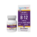 Superior vir No Shot Vitamin B12 Metilkobalamin (5000 μg), B6, Folna kislina, Hitro raztapljanje Podjezične tablete, 60 Ct, povečanje energije, zdravo srce, povečanje presnove, Stress podpora, Non-GMO