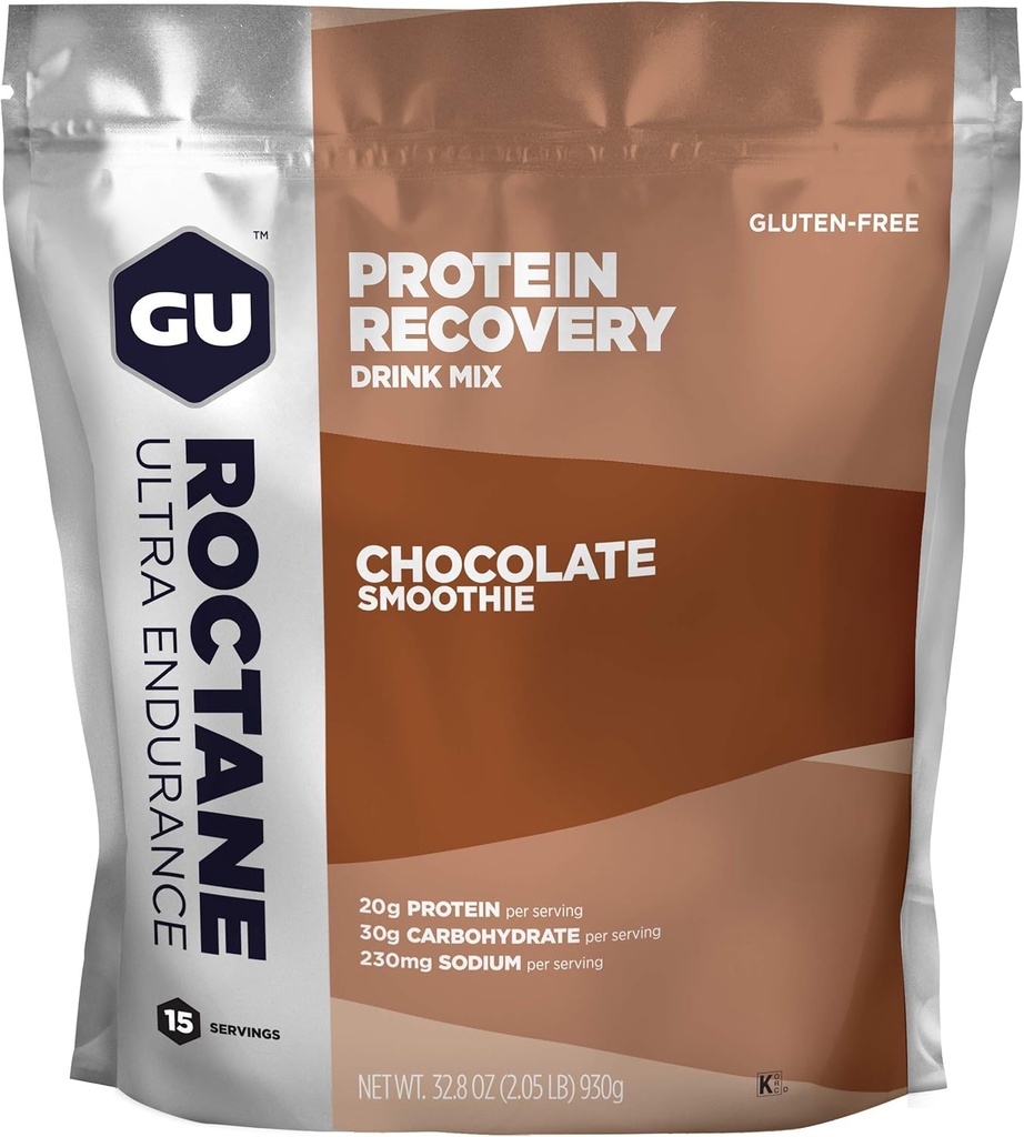GU Energy Roctane Ultra Endurance Protein Recovery Drink Mix, Gluten-free in Kosher Dairy, Recovery Podpora po vsakem vadbi, 15-serving Pouch, Chocolate Smoothie