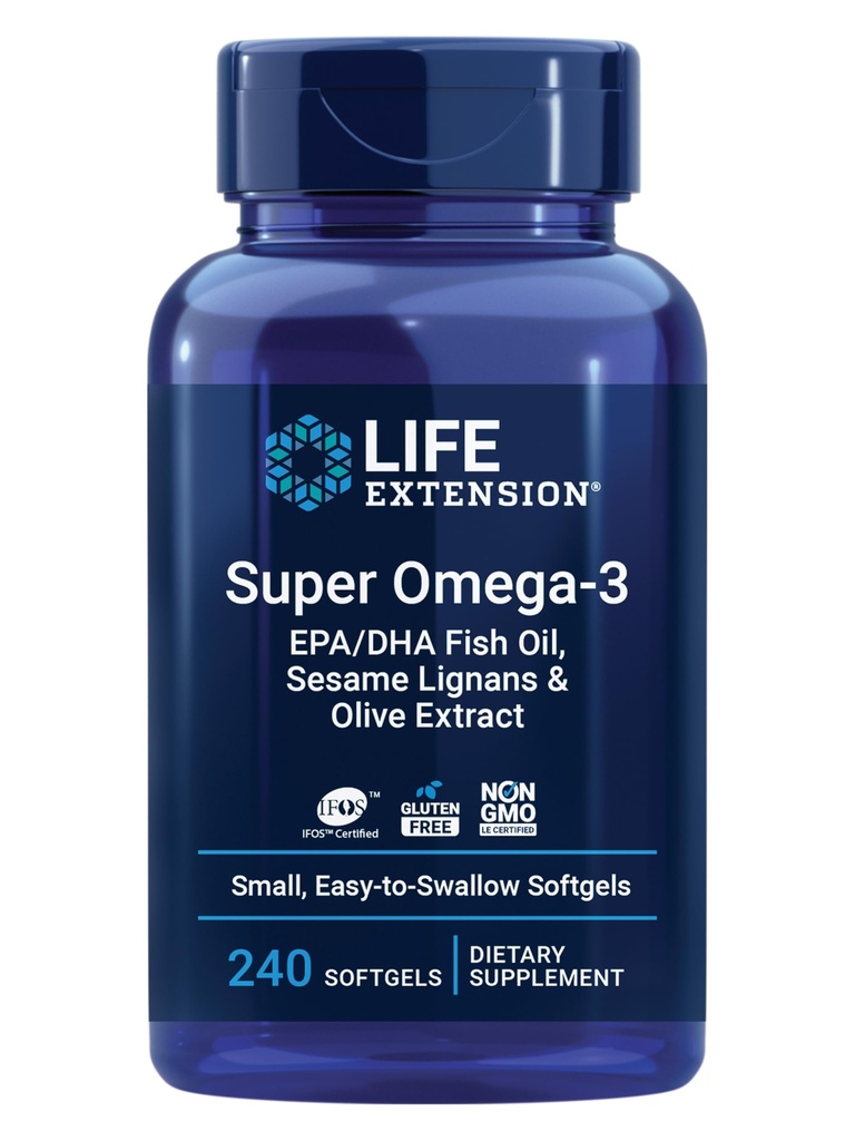 Life Extension Super Omega-3 EPA/DHA ribje olje, Sezam Lignans & Olive Extract – Health Health, Brain Health, Vnetje Health Support, Gluten-free, Easy to Pogoltniti, Non-GMO, 240 Softgels