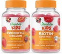Življenjski probiotiki 5 milijard otrok + biotin otroci, Gummies Bundle - odličen okus, Vitamin dodatek, Gluten brezplačno, GSO brezplačno, Žvečljivi gumi