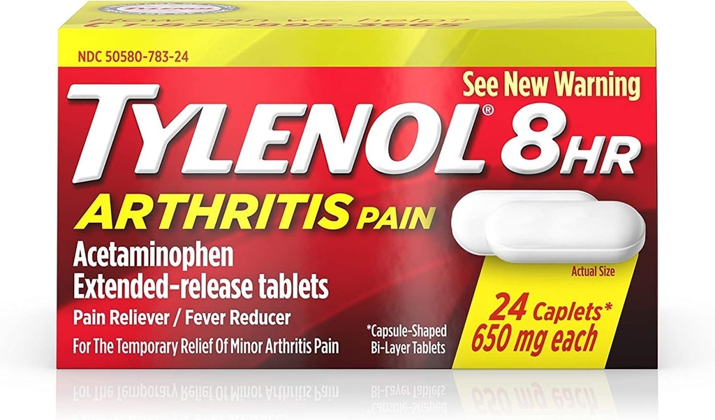 Tilenol 8 ur Artritis Pain Relief - Acetominofen Razširjene tablete, Bolečina Reliever / Zvišana telesna temperatura Reduktor, 24 Kapleti, 650 miligramov vsak (2-Pack)