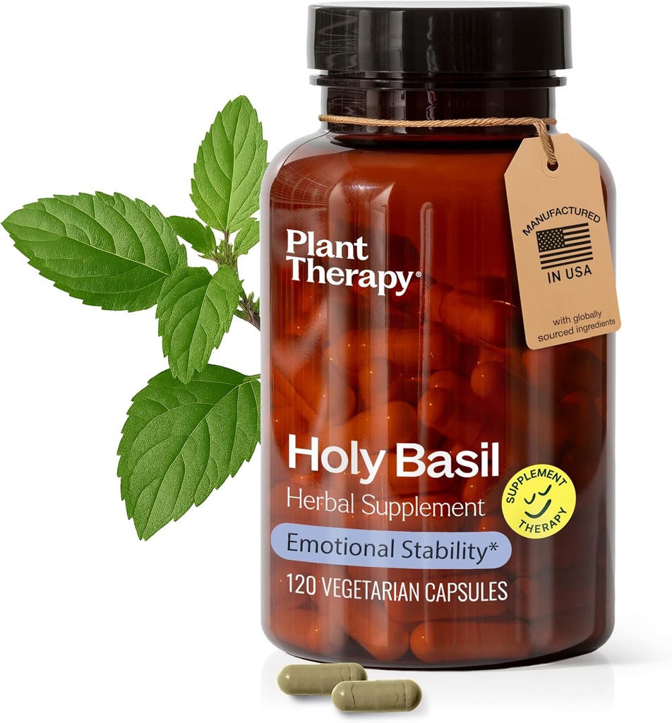 Rastlinska terapija Holy Basil Kapsule Izdelano v ZDA 4 Mesec Oskrba Podpira Čustveno stabilnost, Pozitivni Mood, Boj proti utrujenosti in duševne napetosti dopolnila za ženske in moške 120 Vegetarijanska kapsula
