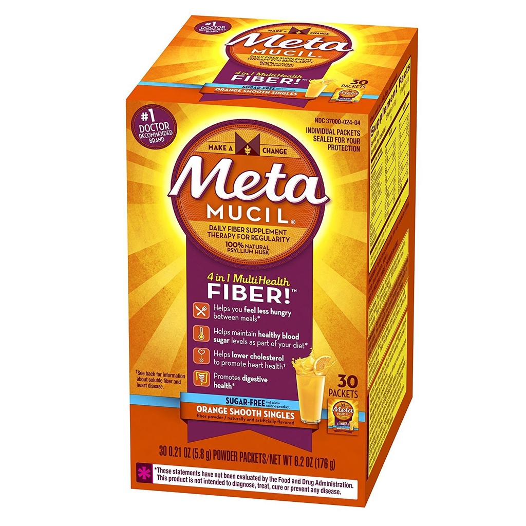 Metamucil Fiber enojna gladka tekstura sladkor brez pomaranče - 30 paketov