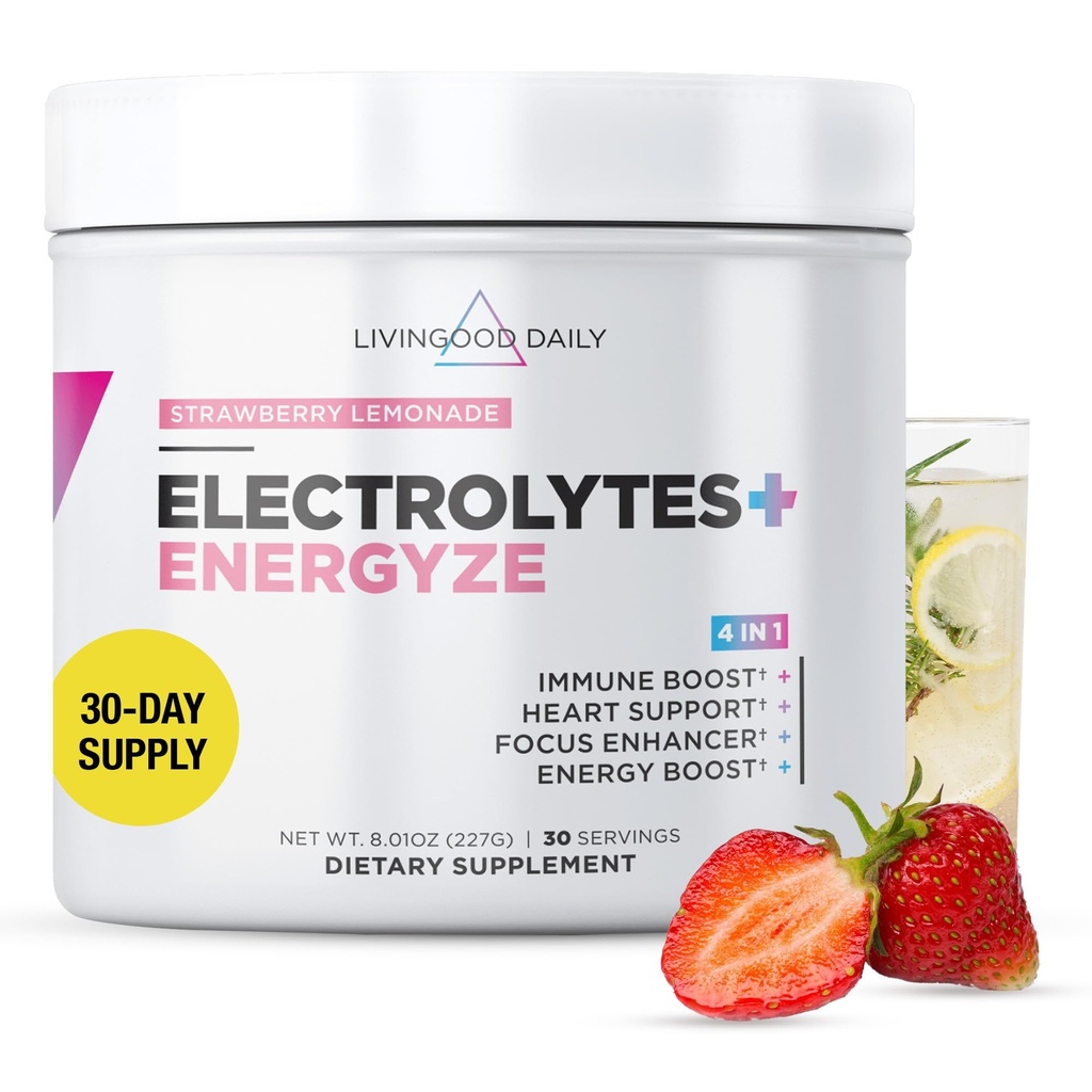 Liveood Daily Electrolities Powder, Elektrolitis Hidracija Powder z vitaminom C, Taurine, D Ribose & FOS, Sladkor brez elektrolitske pijače Mix, Keto, Gluten Prost, Jagodna limonada, 30 Serving