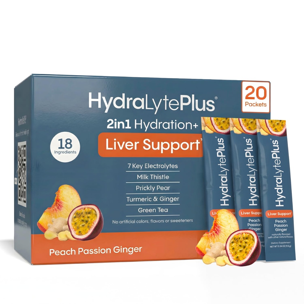 Hydralyte Jetra Podpora + Elektrolit Mešamo z mlekom osat, Kurkurja, ingver, Prickly Pear, Zeleni čaj Izvleček oblikovan za hitro rehidracijo (Peach Passion Ginger, 20 Packets)