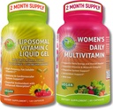 Imunska podpora Bundle – liposomski vitamin C 1100mg Tekoči gel Kapsule z organsko Acerola Cherry & Vegan ženski dnevni multivitaminski z železom – Non-GMO, Čisti dnevni wellness podpora