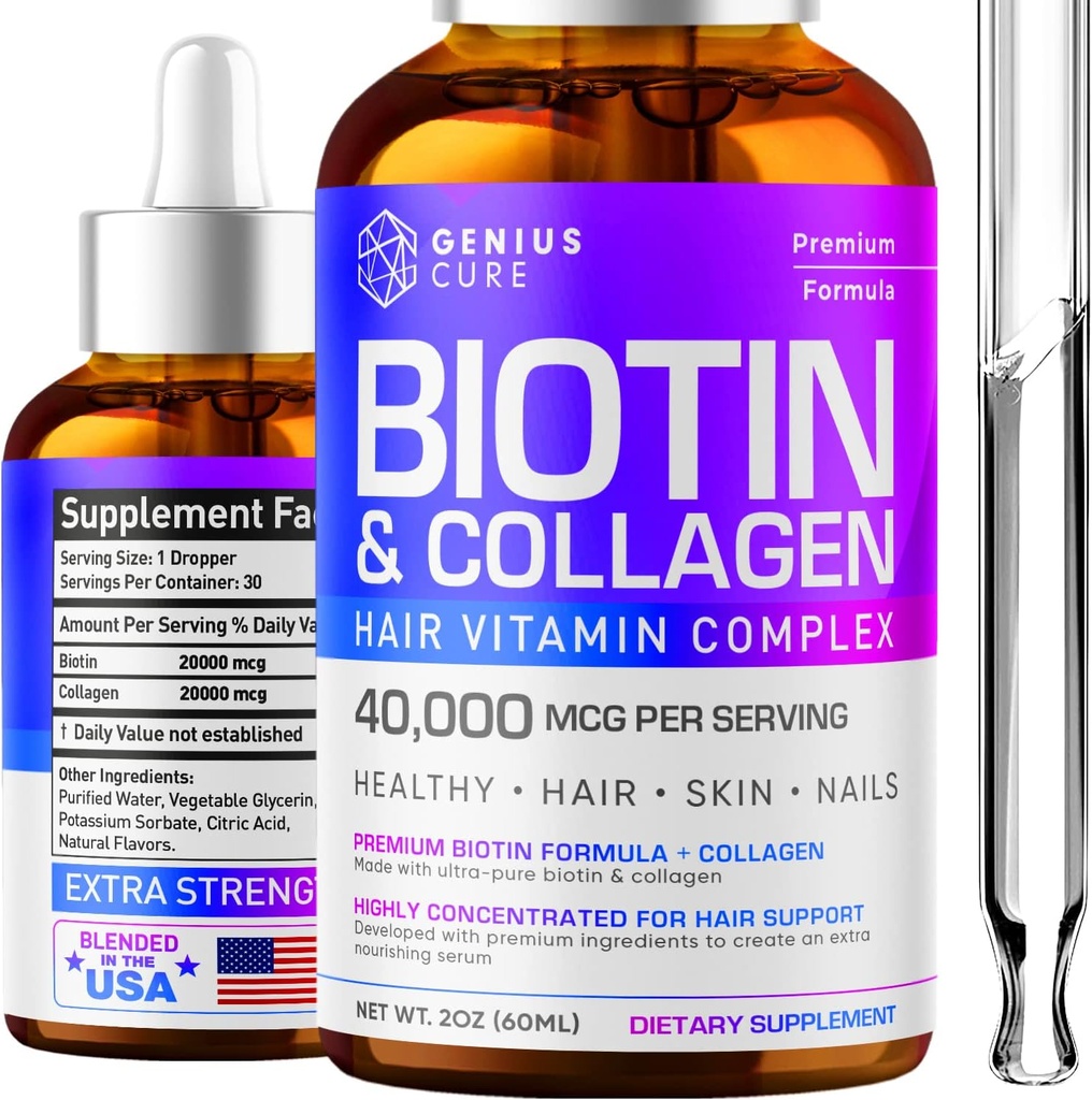 Biotin & kolagen kapljice za enostavno absorpcijo - Tekoči dodatek za rast las - Zdrave kože in nohti - Unisex
