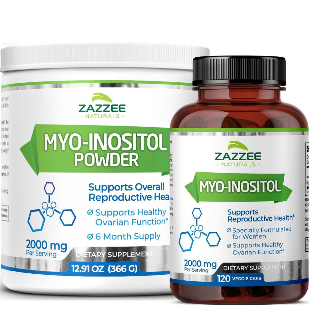 Zazzee Myo-Inositol Kapsule in Myo-Inositol prašek, 100% Pure, Premium stopnje, Vegan, Ne-GMO in vse naravne