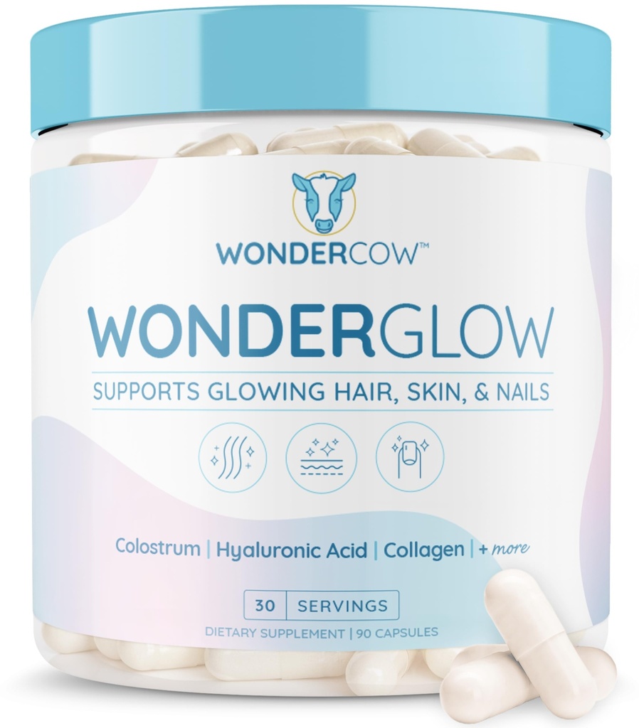 WONDERCOW las Koža in nohti Vitamini w/Bovine Colostrum, Kolagen, Hialuronska kislina, Biotin, cink, & Lactoferrin.Podpora Hitrejša rast las, močnejši nohti in glowing koža (30 strežnikov, kapsula)