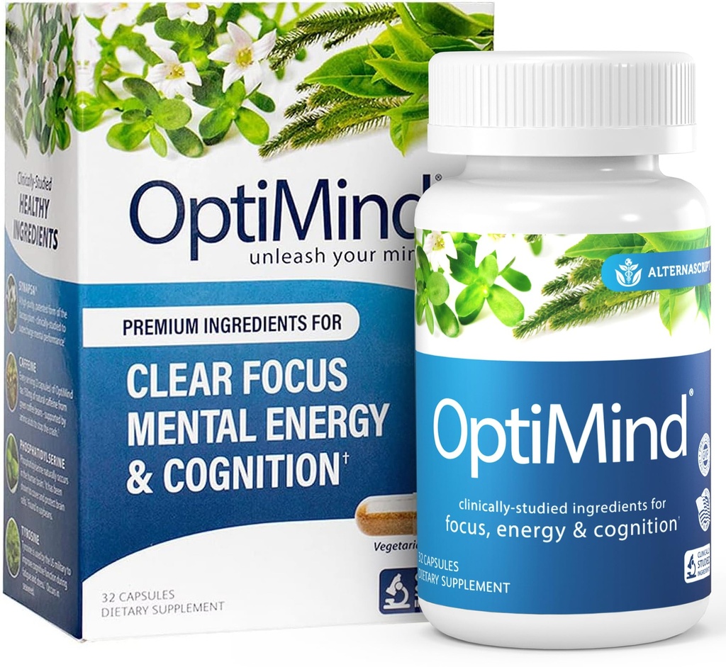 Optimind Bacopa Monnieri Možganski dodatek za spomin in fokus, nootropiki s fosfatidilserin, Huperzin A, ne-GMO, klinično raziskane sestavine, 32 kapsul