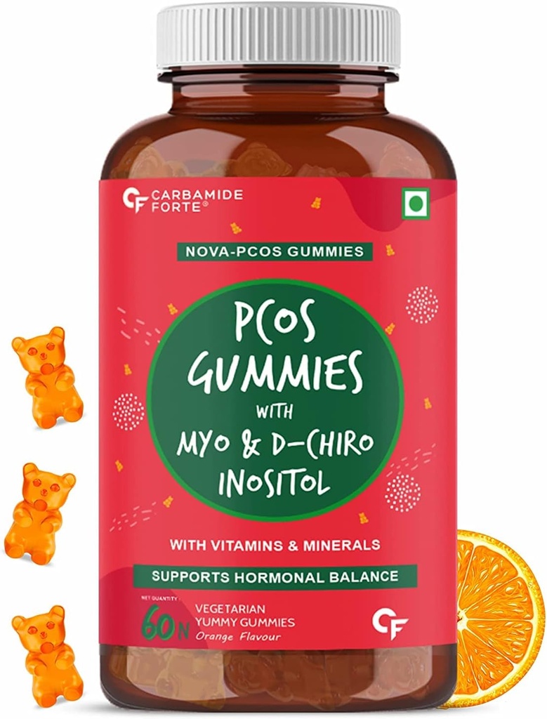 Kavir PCOS dopolnila za ženske s 40:1 razmerjem Myo & D Chiro Inositol, utrjeno s PCOS vitamini in minerali - oranžna aroma - 60 Veg Gumies