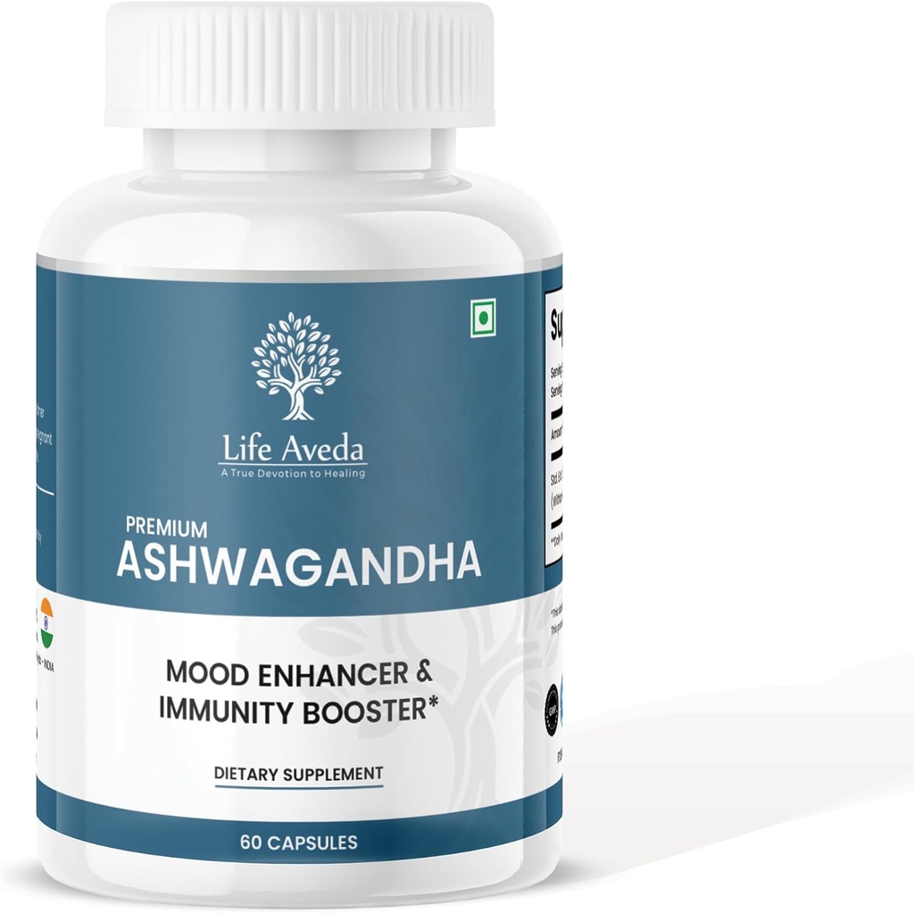 Life Aveda Ashwagandha 500mg, 60 kapsul – naravni zeliščni dodatek za odrasle (1-mesečna zaloga)