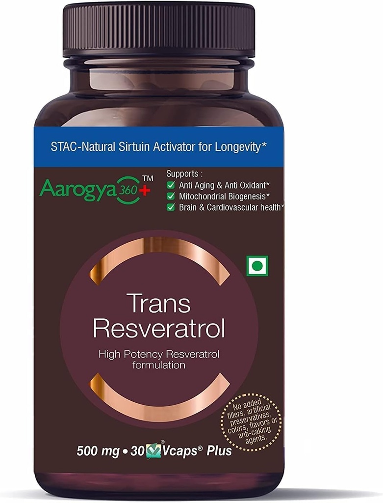 Pure Trans Resveratrol 500 mg z Bio Perine Antiaging Skin Care Antioksidant dopolnilo za zdravje srca in dnevno imunske podpore 30 Veg Kapsule 
