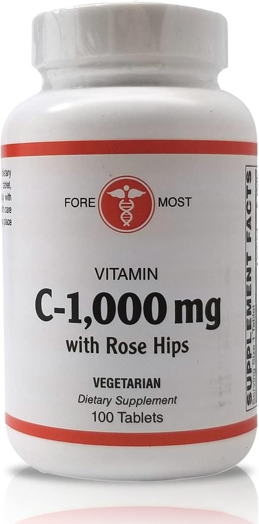 Holistično zdravje Vitamin C z Rose HIPS 1000 mg tablete, Vitamin C tablete za povečanje imunitete, vzdrževanje optimalnega krvnega tlaka, in bolj zdrave vnetne odzive, 100 tablet