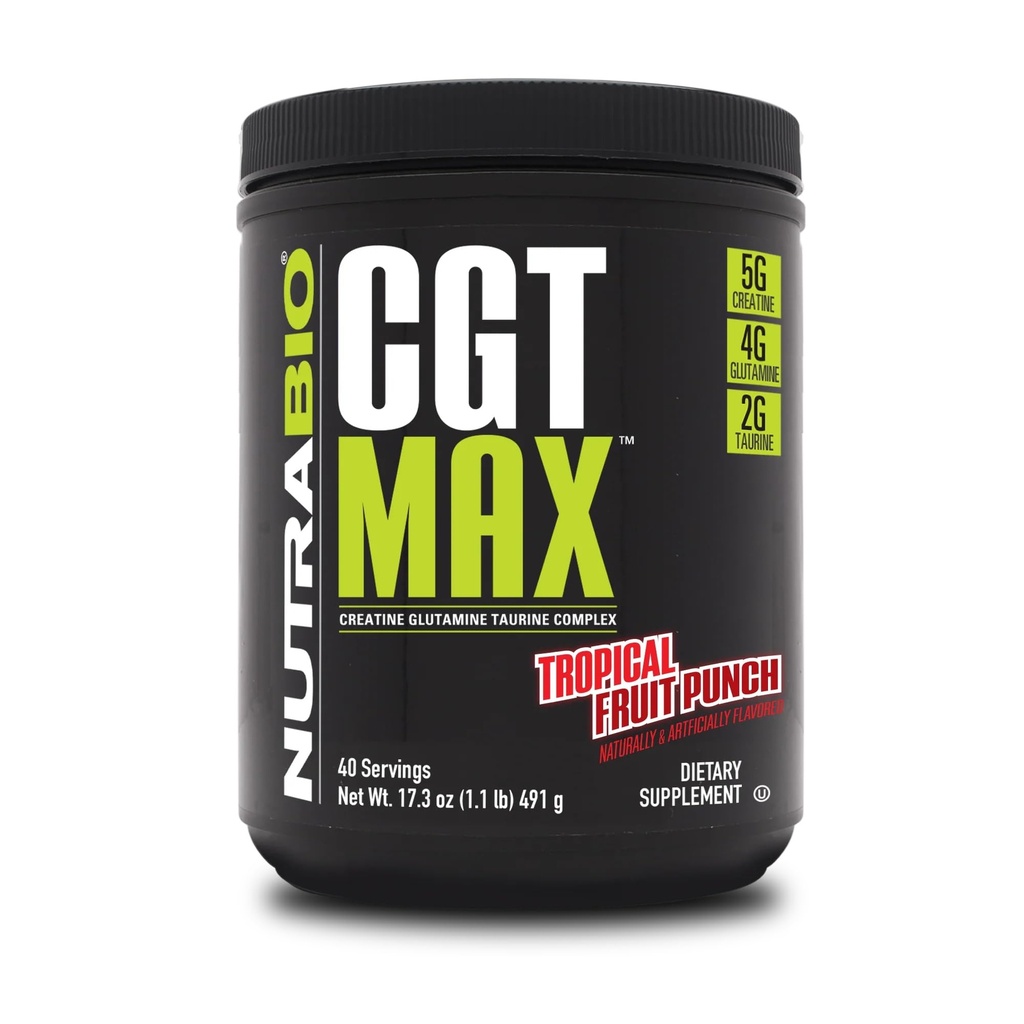 NutraBio CGT-MAX Powder- Creatine, Glutamin in Taurin za podporo mišične regeneracije in moči - 40 Serving - Tropski sadni punch...