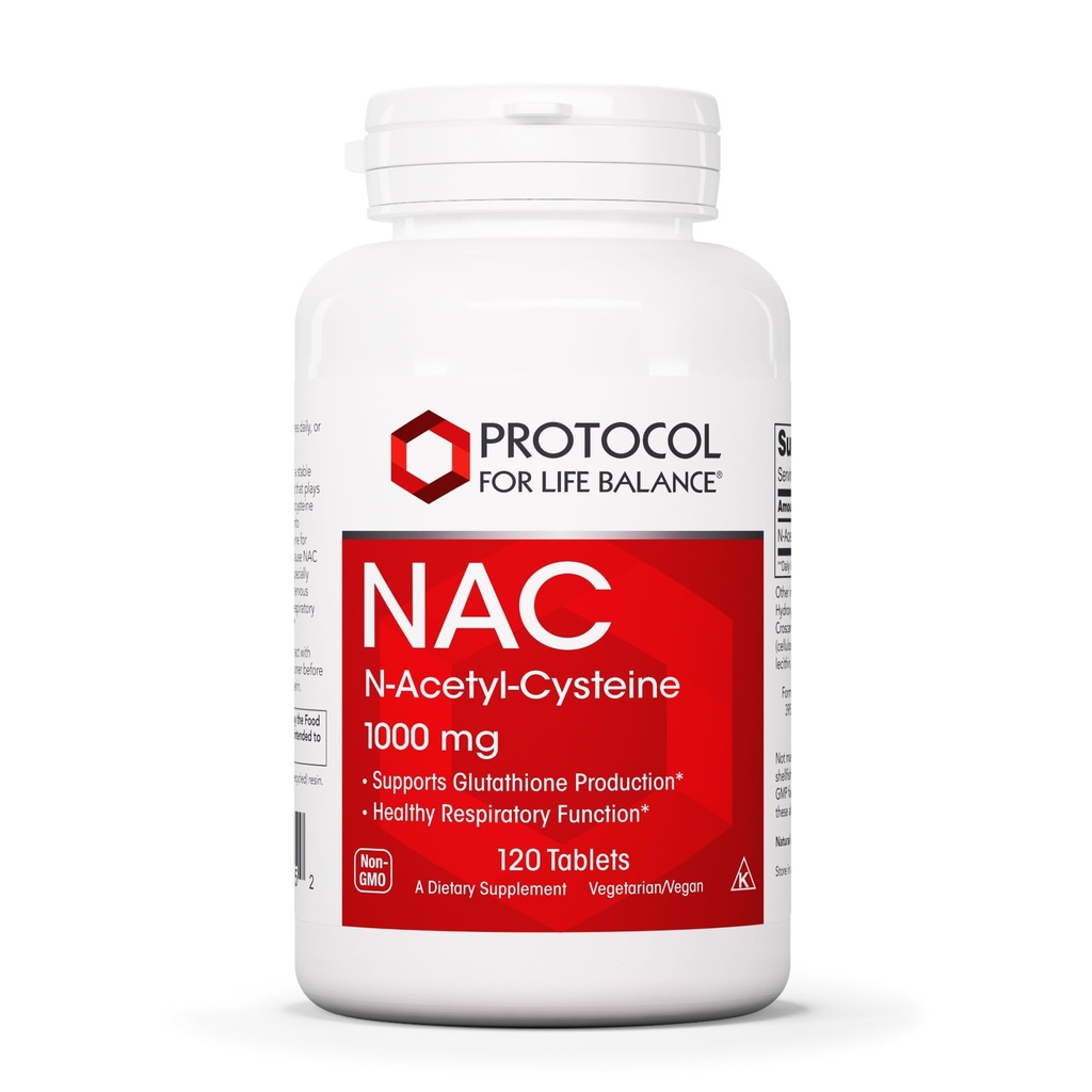 PROTOKOL ZA ŽIVLJENJSKO BILANCE NAC N-Acetil Cistein 1000mg - Glutation proizvodnje in dihalne funkcije - 120 zavihkov