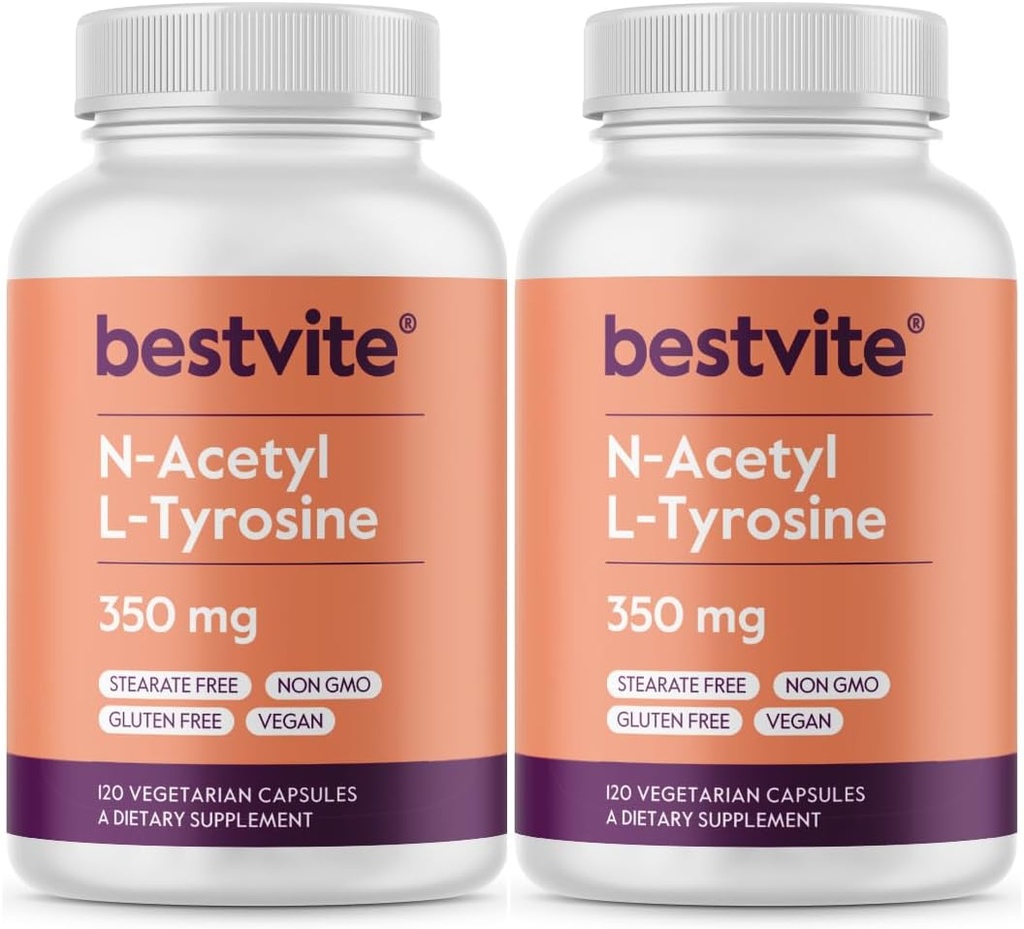 BESTVITE N-acetil L-tirozin 350 mg (NALT) (240 kapsul) (120 x 2) - brez stearat - brez GSO - brez glutena