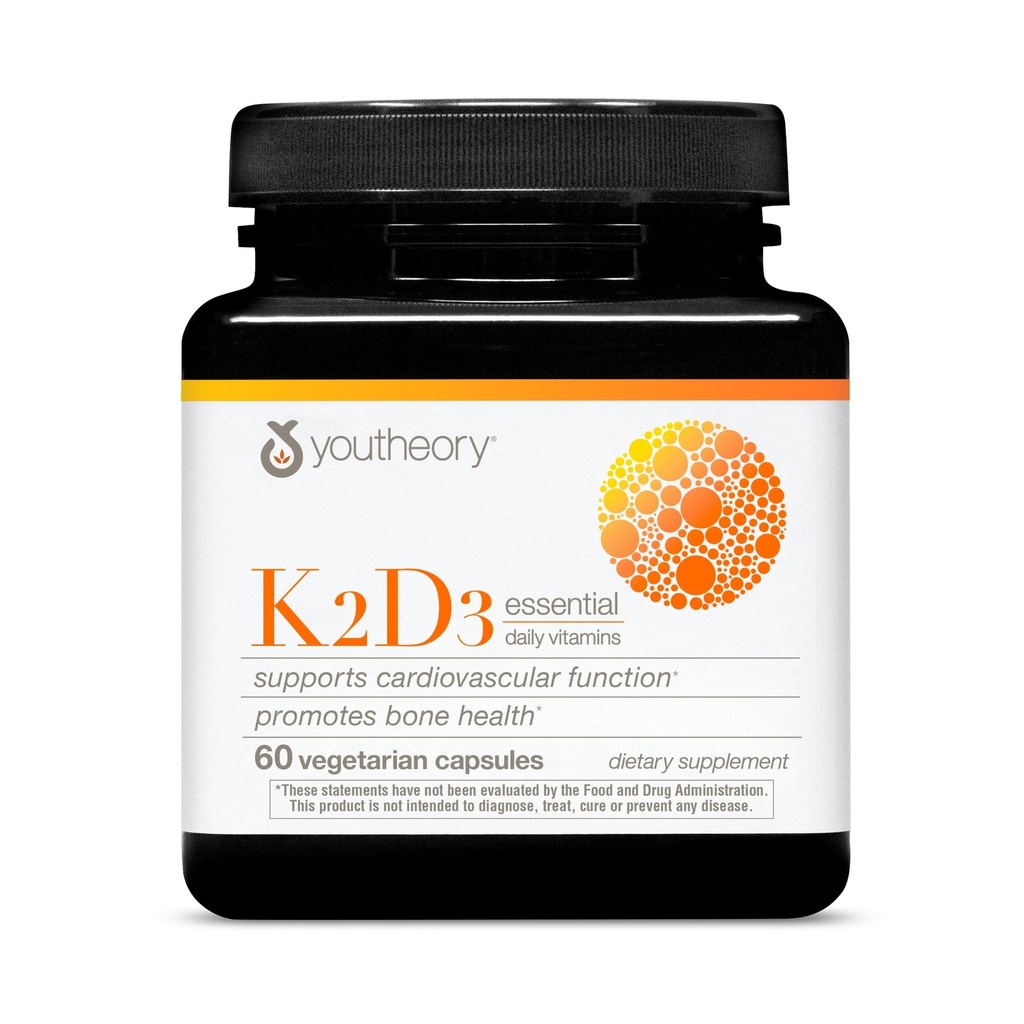 Youteory K2D3 - Podpora za zdravje kosti in srca - Združi vitamin D3 in vitamin K2 - mlečni izdelki, soja in gluten brez - 60 vegetarijanskih kapsul