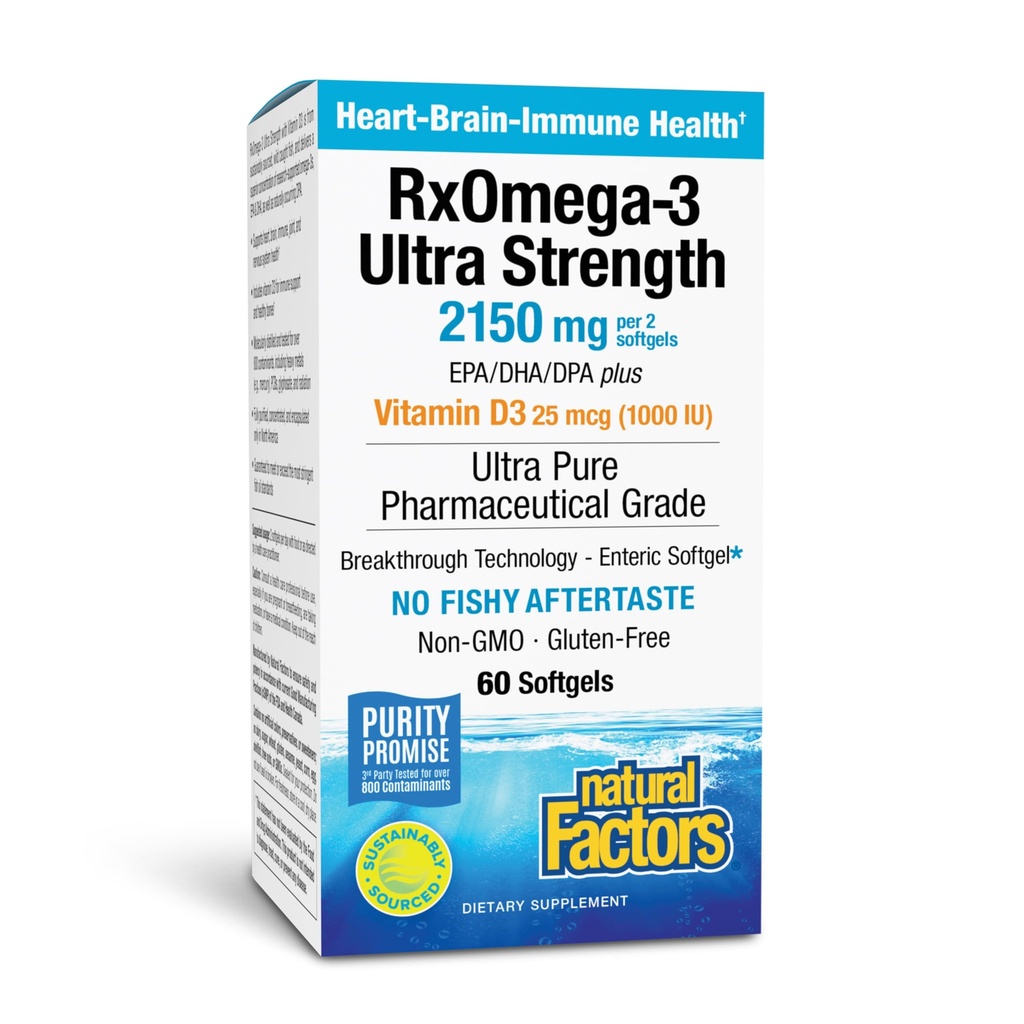 Naravni dejavniki RxOmega-3 Ultra moč - prehranska dopolnila za zdravje možganov in srca - Eye Health Supplement with EPA & DHA - dodatek z Omega-3 Maščobne kisline - 60 Softgels (30 Servings)