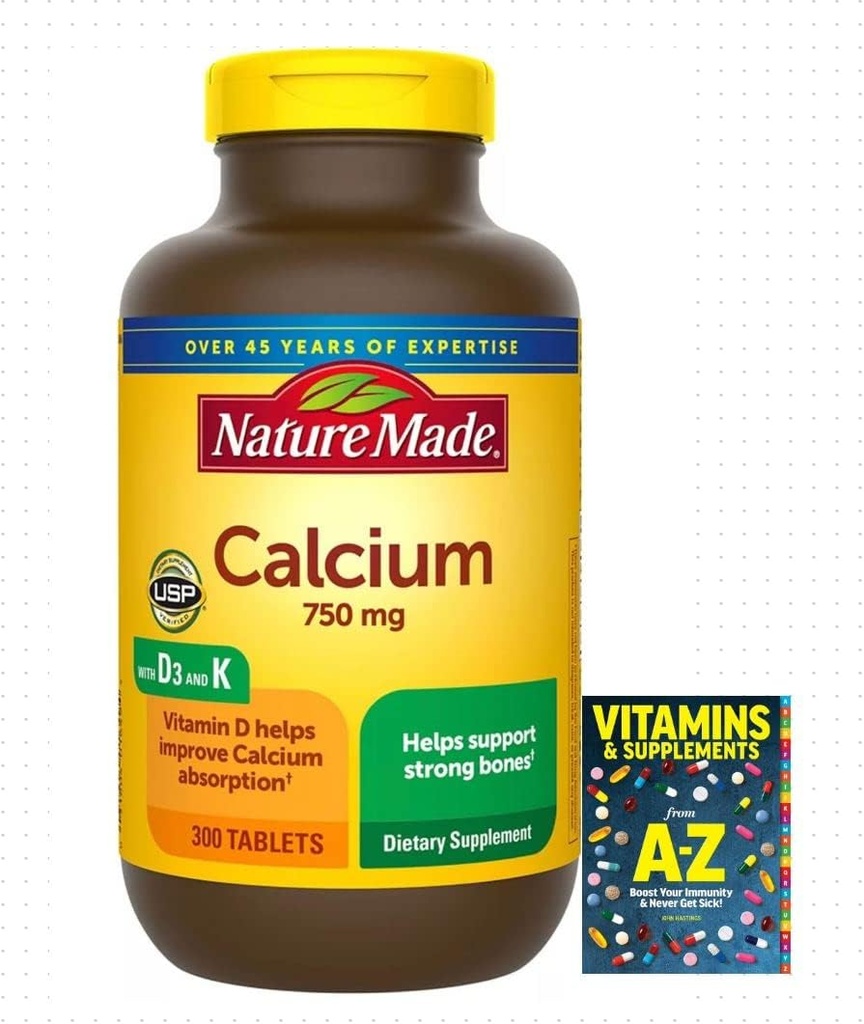 Adventure Domov Kalcij 750 mg z vitaminom D3 in K, prehranska dopolnila za podporo kosti, 300 tablet+ Boljše vodnik Vitamini Dodatki Knjiga brezplačno