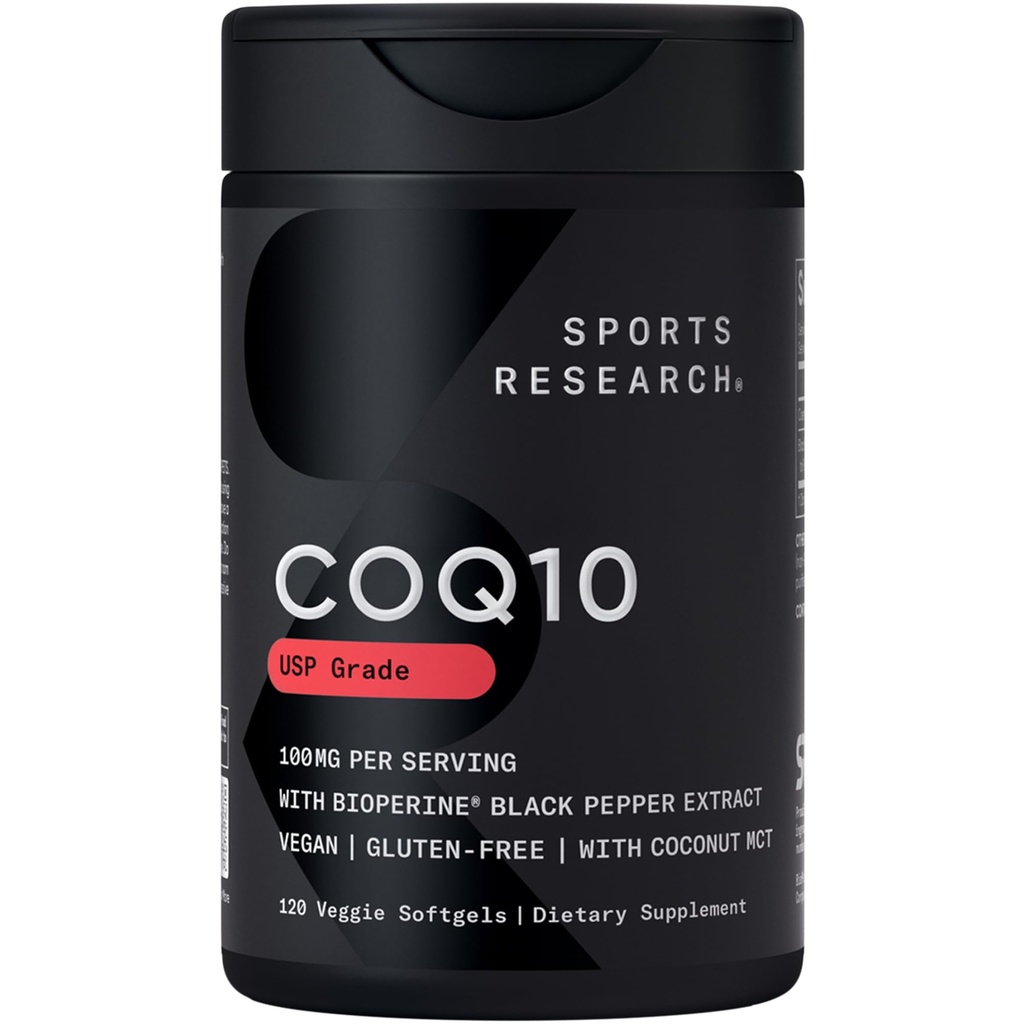 Športne raziskave CoQ10 (100mg) Izboljšano w/kokosovo olje in bioperine (črna paprika) za boljšo absorpcijo 