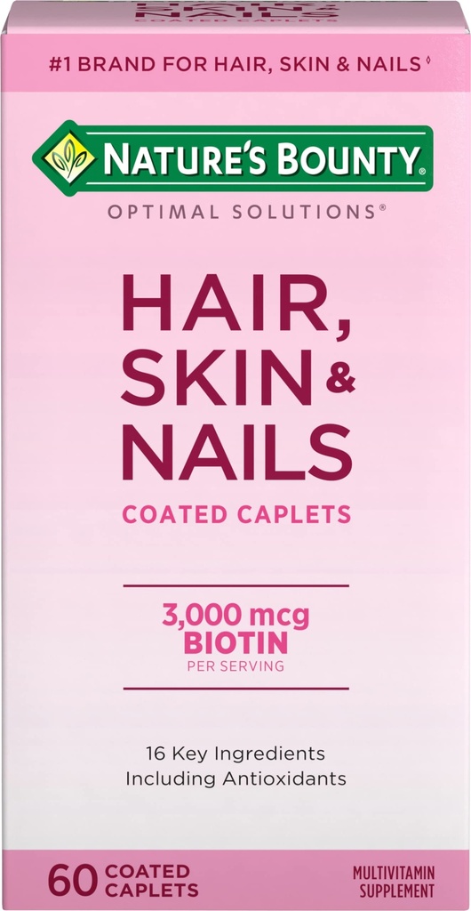 Naravne Bounty Optimalne rešitve Lasje, kože in nohti Formula, s 3000 mcg Biotin, 60 Obloženi Caplets, 20 Total Servings