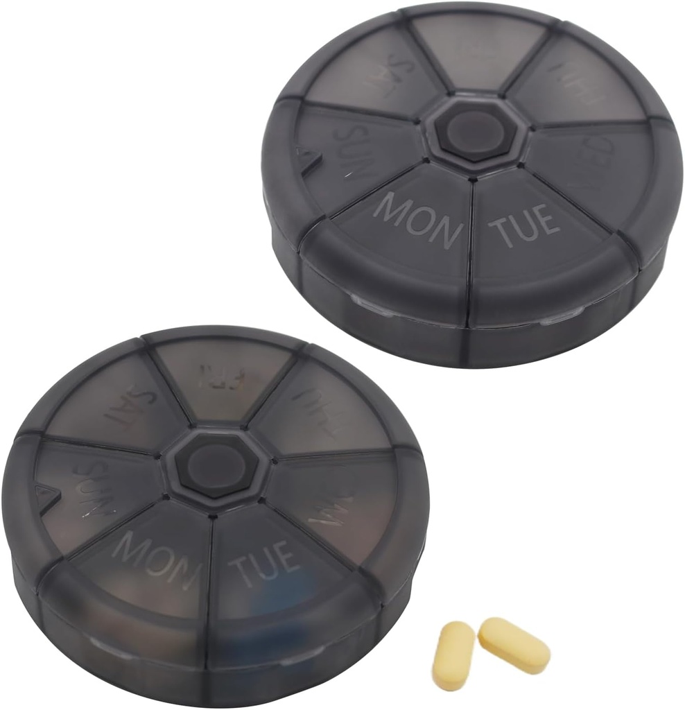 Prenosne tedenske tablete Organizator 7 dan Tablete Kontejner, okrogle tablete Primer Potovanja prijazno, Dnevni teden tablete Primer opomnik, BPA-free Vitamin, Dopolnilo, ribje olje, Medication Planner (črna)