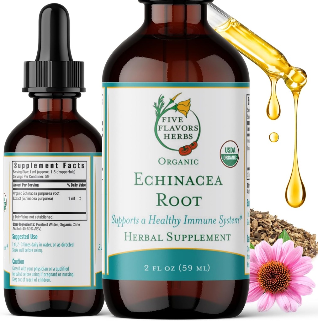 Echinacea Root Tincture - Imunski sistem podpora, za Bites, Stings & Rane, Milky Oat, Zeliščni dodatek - 2 Fl Oz