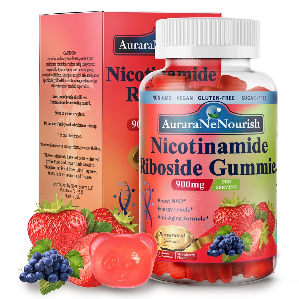NAD Supplement Gumies Sugar-free, NAD Nikotinamid Riboside Resveratrol 900mg w. Quercetin, Kolagen Biotin & Vitamin, Visoka moč NAD Resveratrol dopolnila za boj proti staranju, energije, Fokus